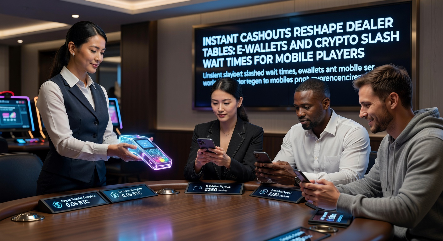 Grafik mit Krypto- und E-Wallet-Icons um einen Live-Roulette-Tisch, die ultraschnelle Auszahlungspfeile zeigen